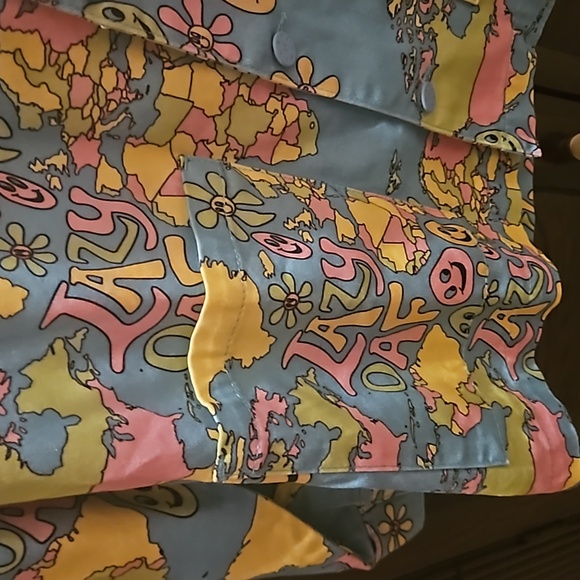 NWT Lazy Oaf oversized unisex button down jacket iconic graphics, pastels - Picture 3 of 10